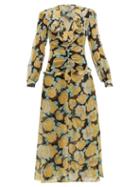 Matchesfashion.com Miu Miu - Rose Print Crystal Embellished Georgette Dress - Womens - Black Multi
