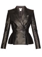Matchesfashion.com Alexander Mcqueen - Pleat Front Double Breasted Leather Jacket - Womens - Black