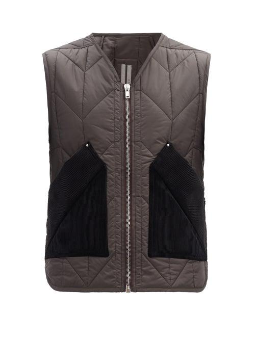 Matchesfashion.com Rick Owens - Corduroy-panelled Quilted Gilet - Mens - Brown
