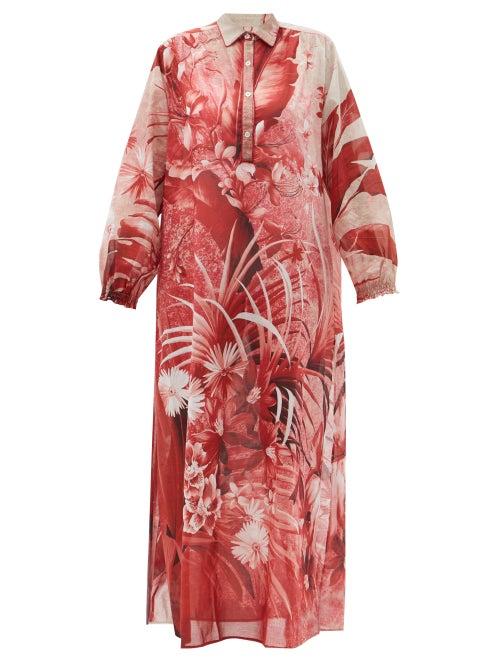 Matchesfashion.com F.r.s - For Restless Sleepers - Liriope Jungle-print Cotton-muslin Kaftan - Womens - Pink Multi