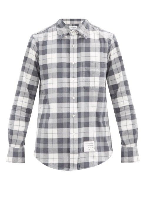 Matchesfashion.com Thom Browne - Tartan Cotton-flannel Shirt - Mens - Grey