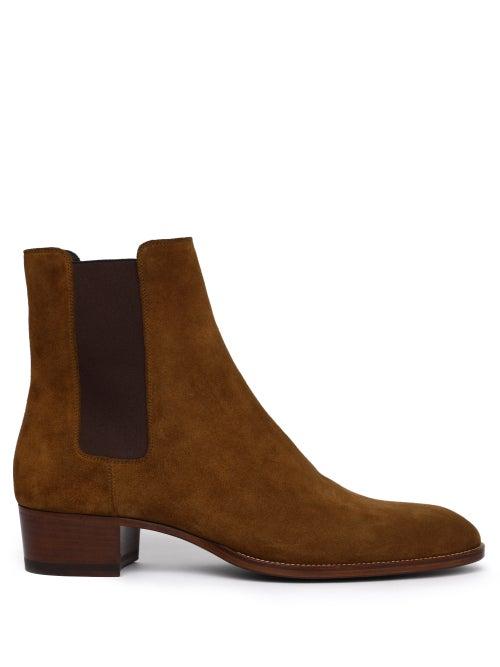 Mens Shoes Saint Laurent - Wyatt Suede Chelsea Boots - Mens - Brown