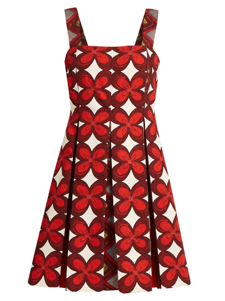 Valentino Cuban Flower-print Pleated Mini Dress