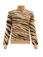 Matchesfashion.com Paco Rabanne - Roll-neck Tiger-jacquard Mohair-blend Sweater - Mens - Black Beige