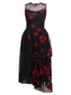 Matchesfashion.com Simone Rocha - Floral Embroidered Tulle Dress - Womens - Black Red