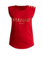 Matchesfashion.com Balmain - Logo Print Cotton Jersey Tank Top - Womens - Red