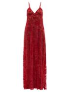 Norma Kamali - Eloise Floral-devor And Mesh Dress - Womens - Burgundy