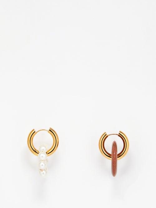 Timeless Pearly - Mismatched Sunstone Gold-plated Hoop Earrings - Womens - Gold Multi