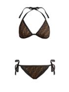 Matchesfashion.com Fendi - Logo Print Triangle Bikini - Womens - Black Multi
