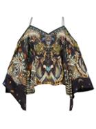 Matchesfashion.com Camilla - Maternal Instinct Off-the-shoulder Silk Blouse - Womens - Black Print