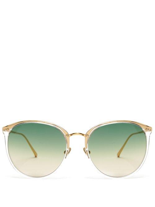 Matchesfashion.com Linda Farrow - Round Titanium Sunglasses - Womens - Green Multi