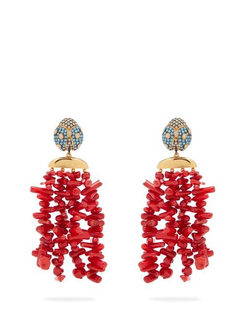 Matchesfashion.com Begum Khan - Corsica Ladybug Turquoise And Coral Clip Earrings - Womens - Red