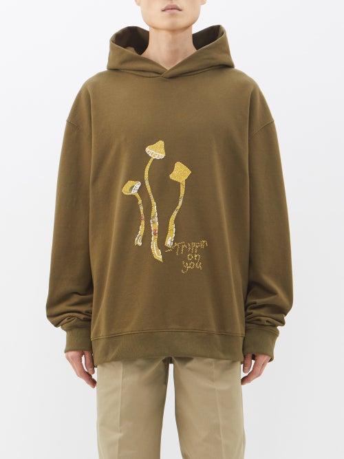 Maison Margiela - Mushroom-embroidered Cotton-jersey Hoodie - Mens - Olive Green