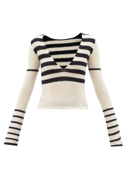 Khaite - Ivy Striped V-neck Sweater - Womens - Black White