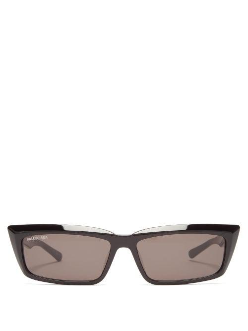 Matchesfashion.com Balenciaga - Small Rectangular Logo Print Acetate Sunglasses - Womens - Black Grey