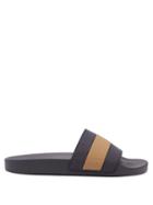 Matchesfashion.com Brunello Cucinelli - Logo-embossed Striped Rubber Slides - Mens - Blue