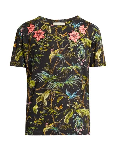 Gucci Jungle-print And Appliqu Linen T-shirt