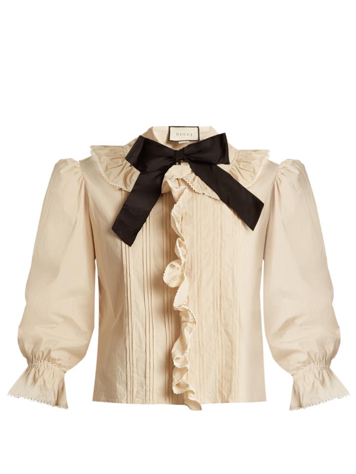 Gucci Ruffle-trimmed Bow-neck Stretch-cotton Blouse