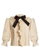 Gucci Ruffle-trimmed Bow-neck Stretch-cotton Blouse