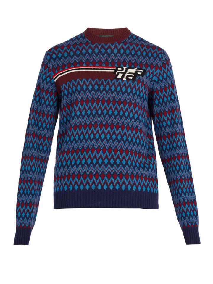 Prada Logo-intarsia Wool-blend Fair Isle Sweater