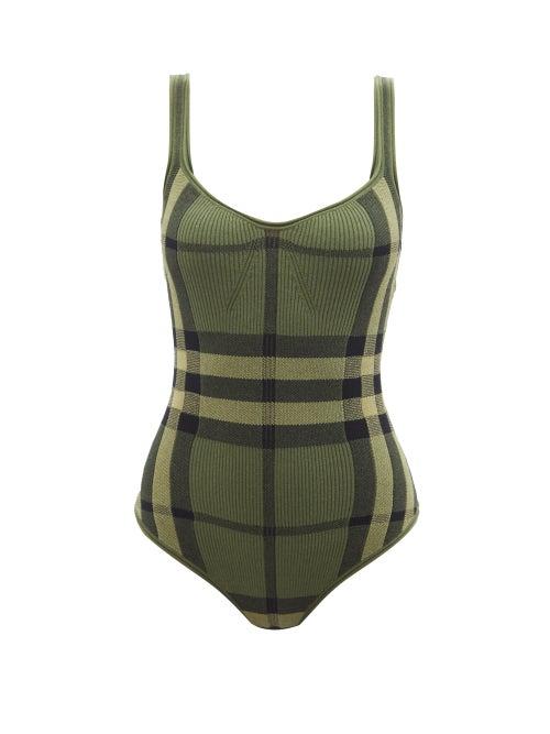 Burberry - Check-jacquard Ribbed Cotton-blend Body Suit - Womens - Green
