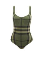 Burberry - Check-jacquard Ribbed Cotton-blend Body Suit - Womens - Green