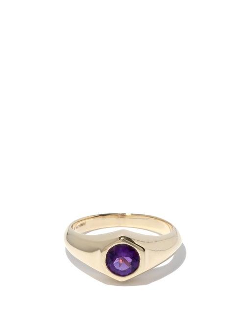 Matchesfashion.com Lizzie Mandler - February Amethyst & 18kt Gold Signet Ring - Womens - Blue Gold