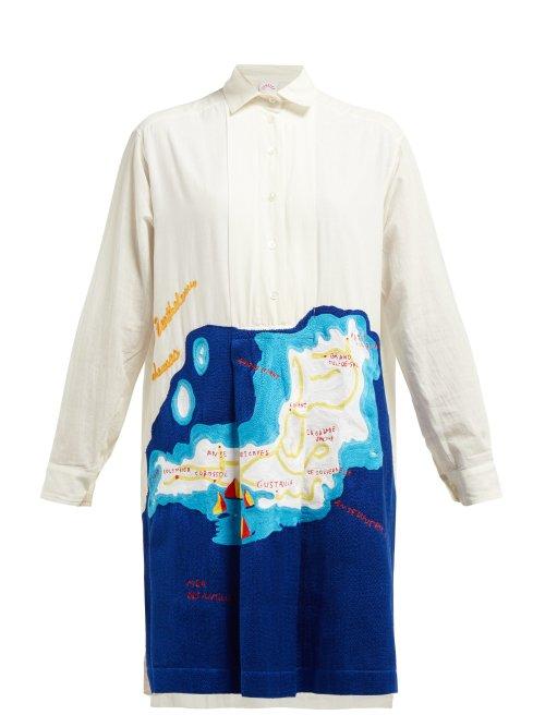 Matchesfashion.com Kilometre Paris - St Barts Embroidered Cotton Shirtdress - Womens - White Multi