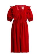 Matchesfashion.com Shrimps - Malacky Ruffle Cotton Corduroy Babydoll Dress - Womens - Red