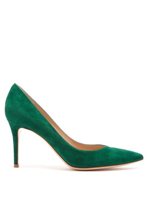 Matchesfashion.com Gianvito Rossi - Gianvito 85 Point Toe Suede Pumps - Womens - Dark Green