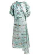 Matchesfashion.com Preen By Thornton Bregazzi - Ashley Silk Devore Flower Print Wrap Dress - Womens - Light Blue