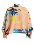 Delpozo Cape-sleeve Hibiscus-print Silk Blouse