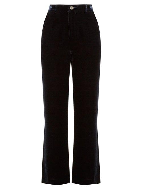Matchesfashion.com M.i.h Jeans - Welbeck High Rise Wide Leg Velvet Trousers - Womens - Navy