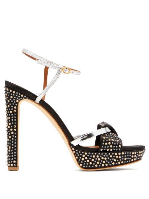 Matchesfashion.com Malone Souliers - Lauren Crystal Embellished Satin Platform Sandals - Womens - Black Silver