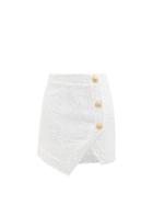 Balmain - Asymmetric Cotton-blend Tweed Mini Skirt - Womens - White