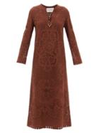 Valentino - Logo-plaque Lace-knit Cotton-blend Dress - Womens - Brown