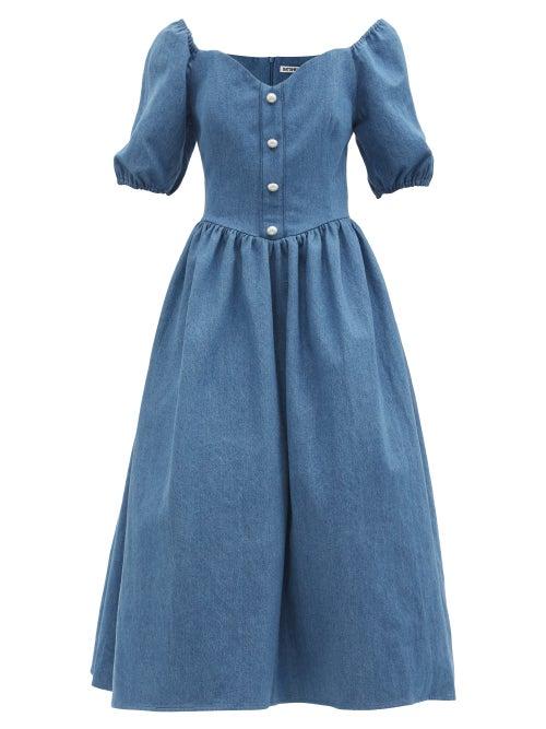 Matchesfashion.com Batsheva - Minnie Denim Midi Dress - Womens - Mid Denim