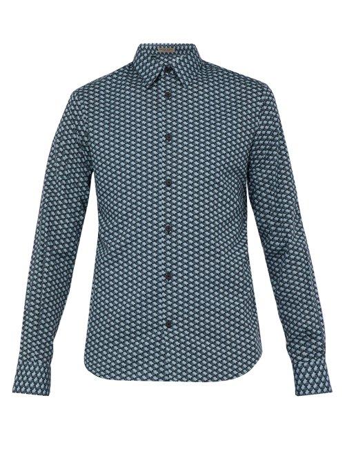 Matchesfashion.com Bottega Veneta - Butterfly Print Cotton Shirt - Mens - Blue