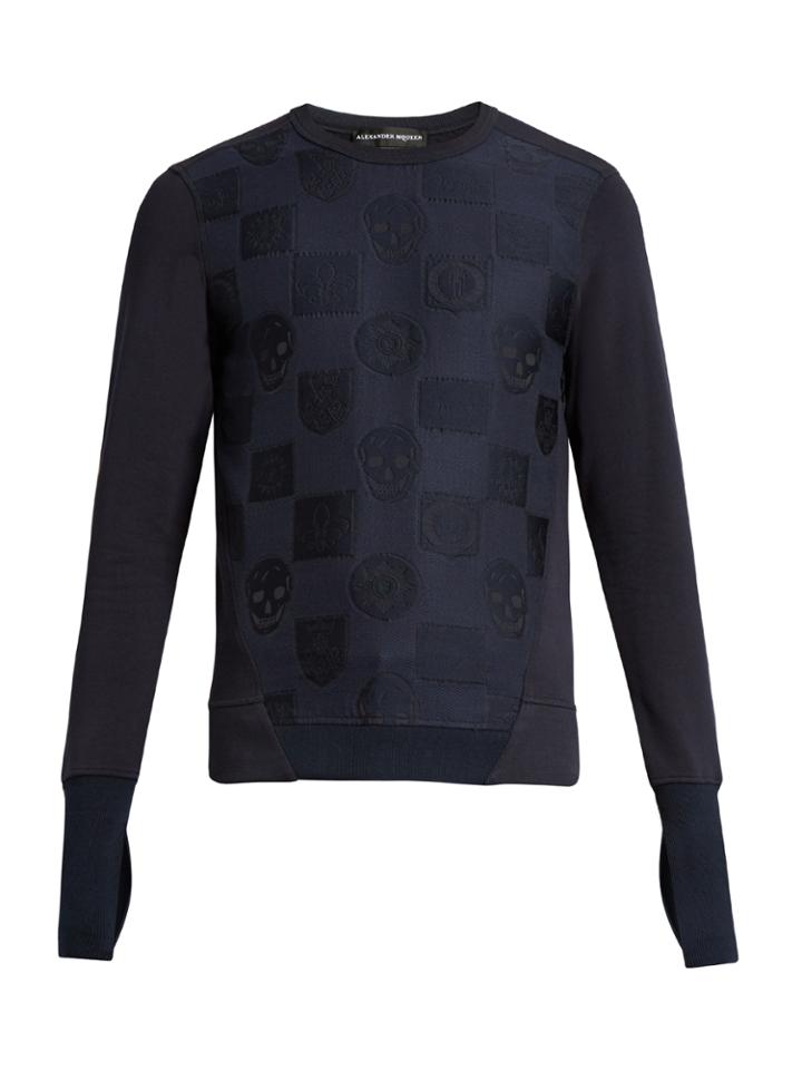 Alexander Mcqueen Skull And Badge-jacquard Cotton-jersey Sweatshirt
