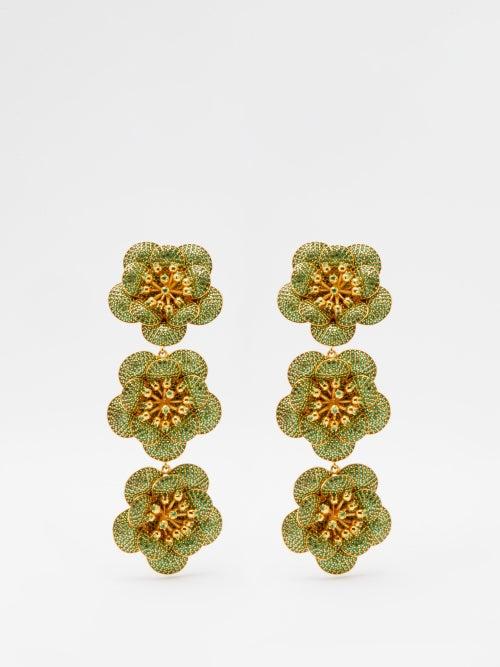 Begm Khan - Shalimar 24kt Gold-plated Clip Earrings - Womens - Green