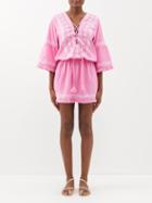 Melissa Odabash - Martina Drawstring-front Cotton-blend Mini Dress - Womens - Pink White