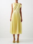 Roksanda - Brigitte Bow-shoulder Cotton Midi Dress - Womens - Light Yellow