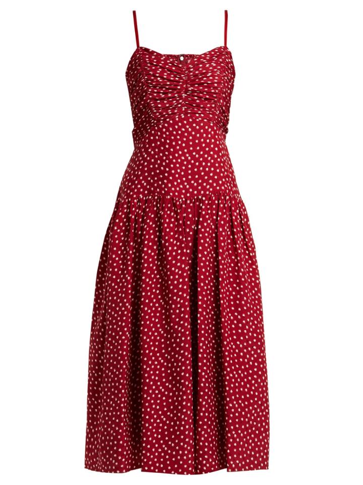 Rebecca Taylor Heart-print Ruched Silk Dress