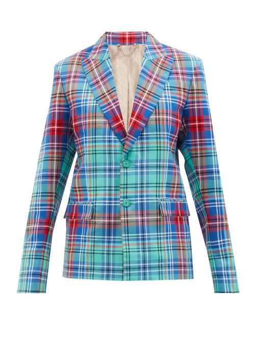 Ladies Rtw Charles Jeffrey Loverboy - Single-breasted Tartan Cotton-twill Jacket - Womens - Blue Multi