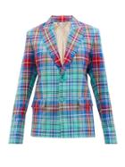 Ladies Rtw Charles Jeffrey Loverboy - Single-breasted Tartan Cotton-twill Jacket - Womens - Blue Multi
