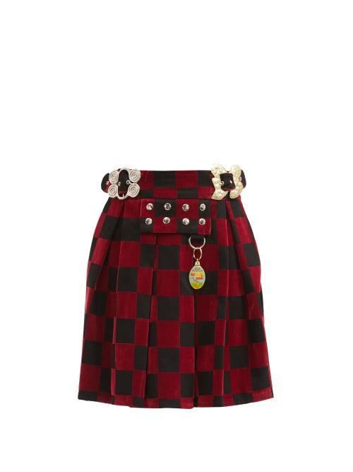 Matchesfashion.com Chopova Lowena - Checked Organic-cotton Twill Skirt - Womens - Black Red