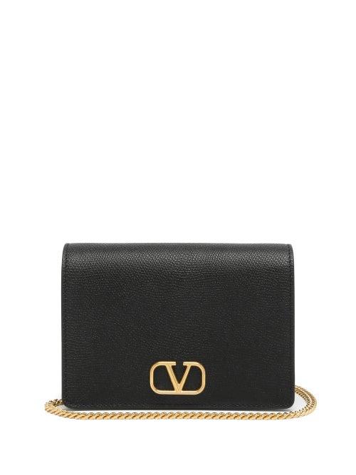Matchesfashion.com Valentino Garavani - V-logo Grained-leather Shoulder Bag - Womens - Black