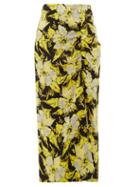 Matchesfashion.com Colville - Floral Print Ruched Crepe Midi Skirt - Womens - Black Yellow