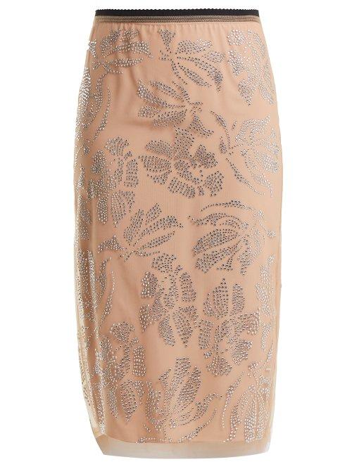 Matchesfashion.com No. 21 - Floral Crystal Embellished Tulle Pencil Skirt - Womens - Pink Multi