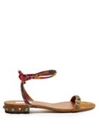 Valentino Rockstud Rolling Suede Flat Sandals